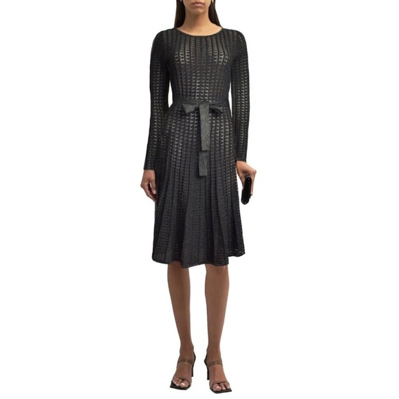 Elie Tahari Cherith Ribbed Shimmer Noir Gold Lures Dress - Picture 1 of 6